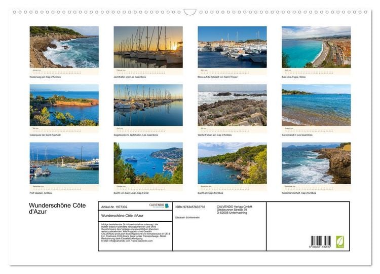 Produktbild: Wundersch&ouml;ne C&ocirc;te d'Azur (Wandkalender 2026 DIN A2 quer), CALVENDO Monatskalender