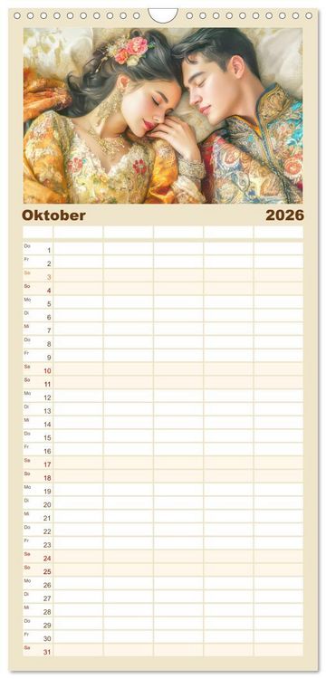 Produktbild: Familienplaner 2026 - Zarte anmutige Romanzen mit 5 Spalten (Wandkalender, 21 x 45 cm) CALVENDO