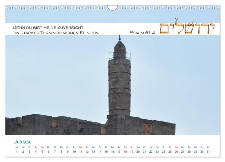 Produktbild: Jerusalem. Kalender mit Bibelworten (Wandkalender 2026 DIN A3 quer), CALVENDO Monatskalender