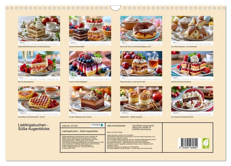 Produktbild: Lieblingskuchen - S&uuml;&szlig;e Augenblicke (Wandkalender 2027 DIN A3 quer), CALVENDO Monatskalender