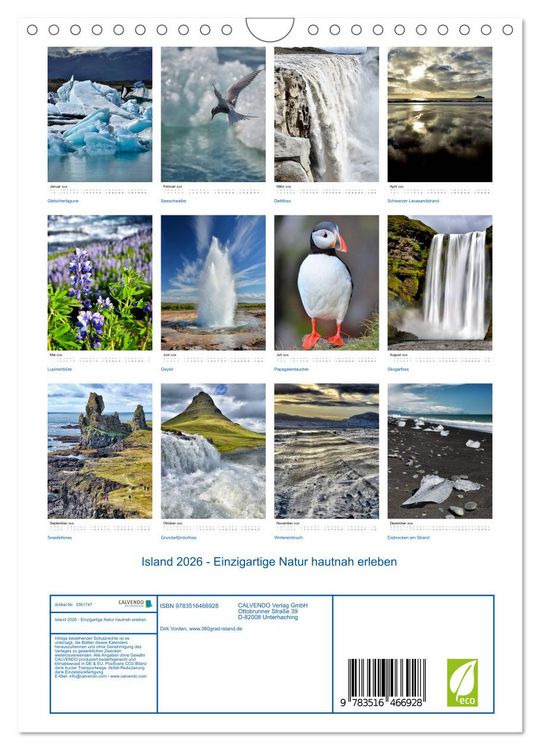 Produktbild: Island 2026 - Einzigartige Natur hautnah erleben (Wandkalender 2026 DIN A4 hoch), CALVENDO Monatskalender
