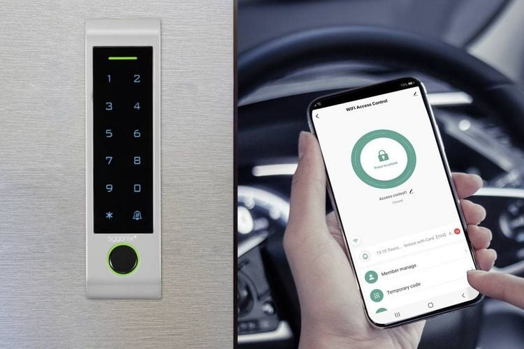 Produktbild: Sygonix SY-6121662 Fingerprint/RFID Zugangssystem Oberfl&auml;chenmontage 12 V/DC, 18 V/DC IP66 mit beleuchteter Tastatur, mit Touchscreen