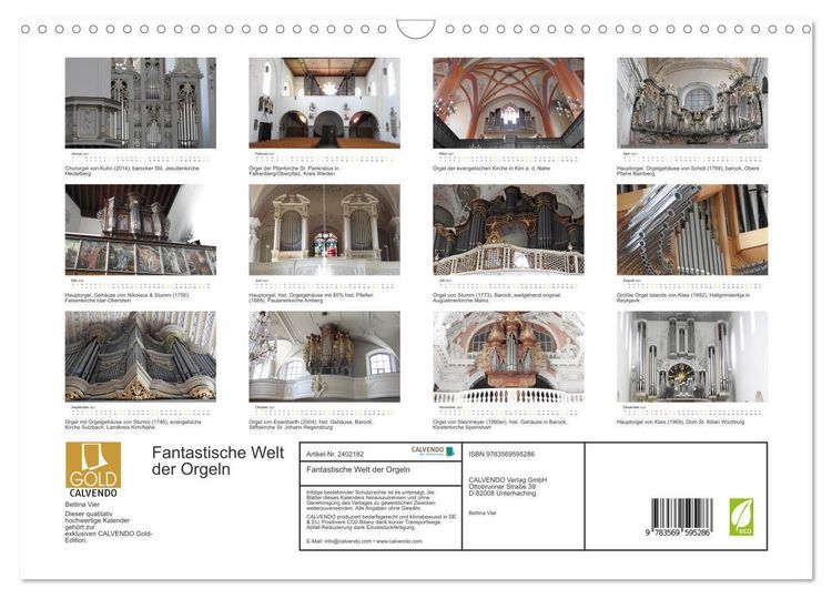 Produktbild: Fantastische Welt der Orgeln (Wandkalender 2027 DIN A3 quer), CALVENDO Monatskalender