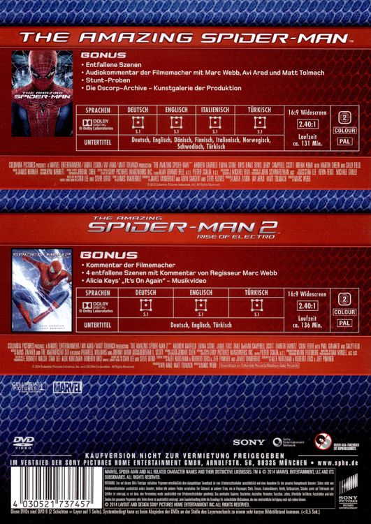 Produktbild: The Amazing Spider-Man / The Amazing Spider-Man 2 &trade;: Rise of Electro [2 DVDs]