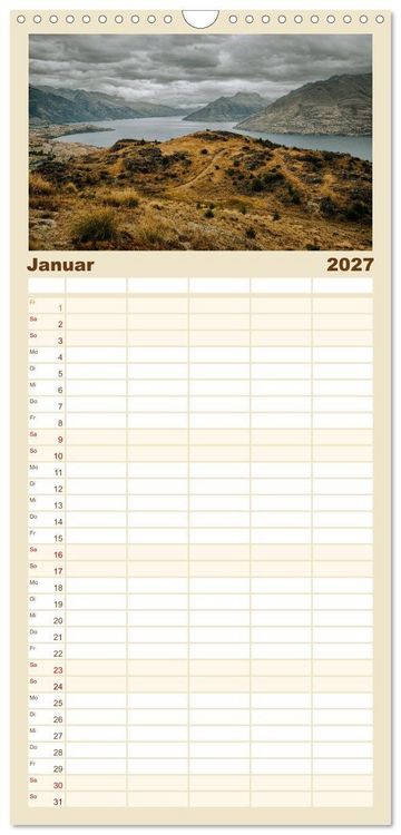 Produktbild: Familienplaner 2027 - Neuseeland - Landschaftstr&auml;ume mit 5 Spalten (Wandkalender, 21 x 45 cm) CALVENDO