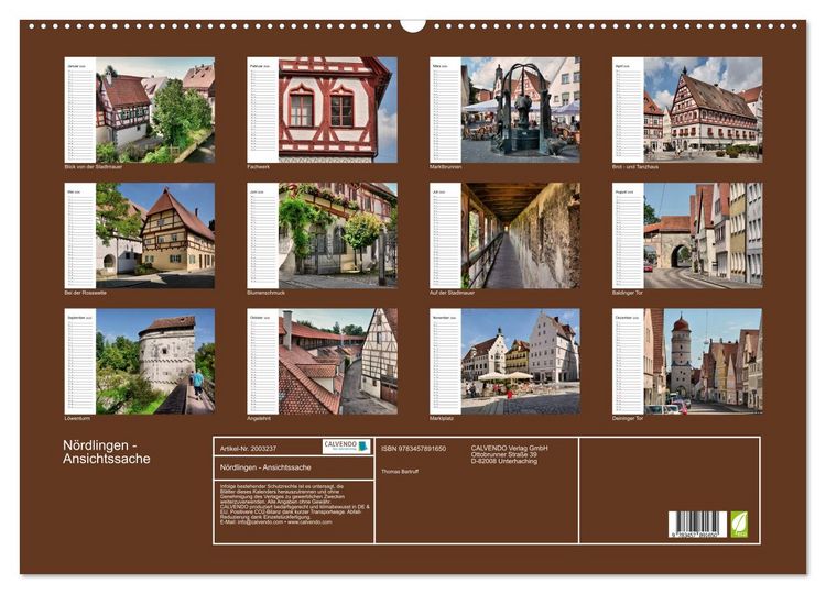 Produktbild: N&ouml;rdlingen - Ansichtssache (Wandkalender 2026 DIN A2 quer), CALVENDO Monatskalender