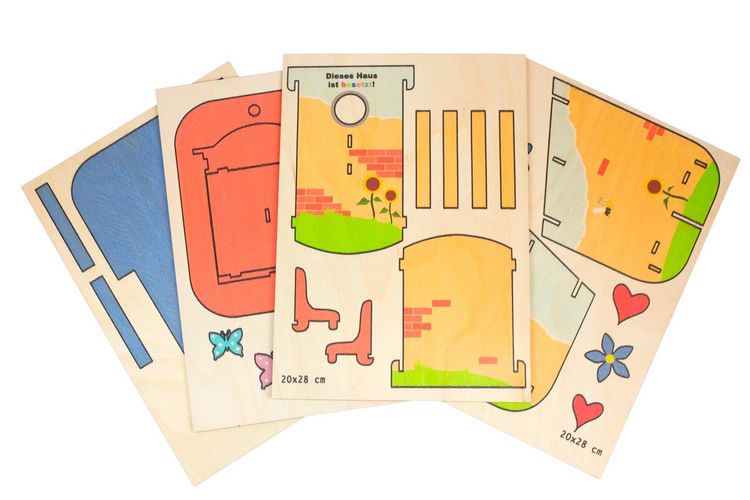 Produktbild: PEBARO 399/3S - Laubs&auml;gevorlage Vogelhaus bunt bedruckt, 4 Platten, DIN A4