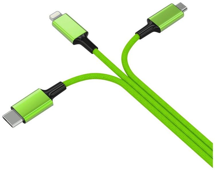 Produktbild: Smrter USB-Ladekabel USB 2.0 Apple Lightning Stecker, USB-A Stecker, USB-C&reg; Stecker, USB-Micro-B Stecker 1.20m Gr&uuml;n mit
