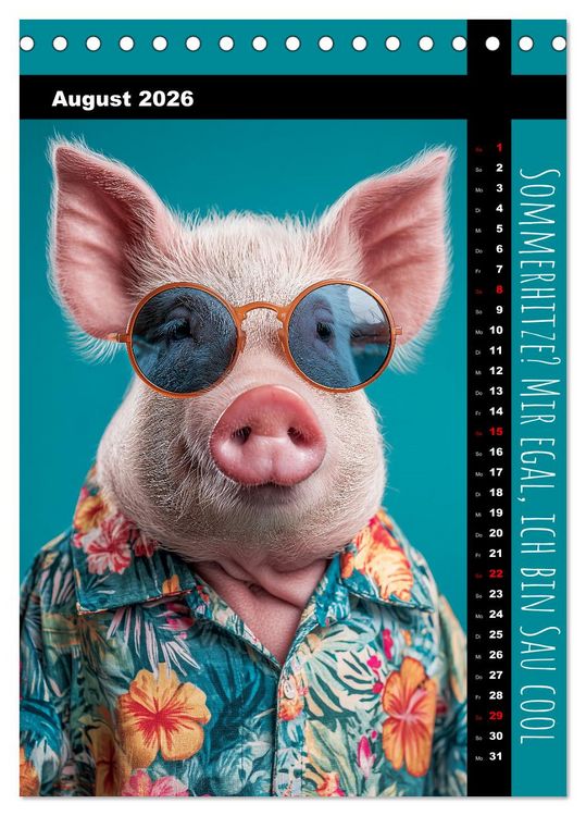 Produktbild: Coole Sau - Lustiger Spr&uuml;che Kalender mit witzigen Schweinchen (Tischkalender 2026 DIN A5 hoch), CALVENDO Monatskalender