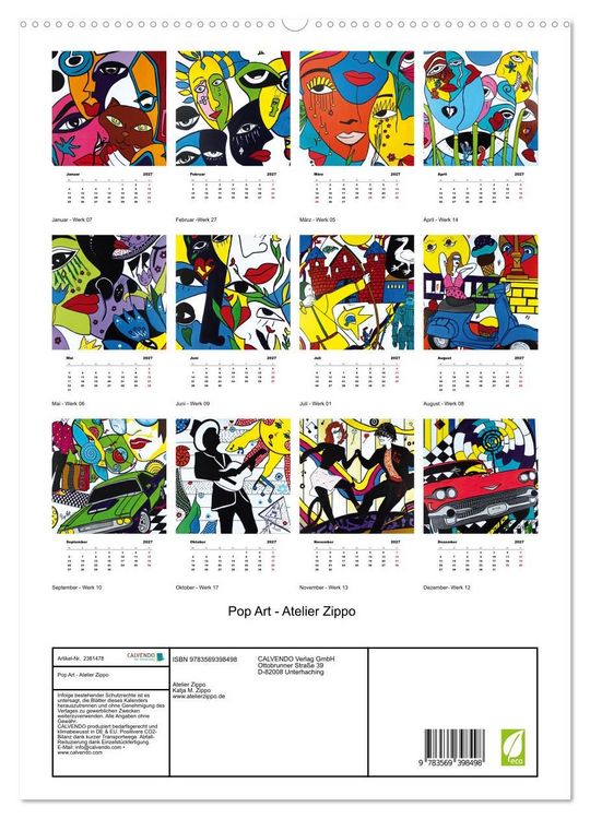 Produktbild: Pop Art - Atelier Zippo (hochwertiger Premium Wandkalender 2027 DIN A2 hoch), Kunstdruck in Hochglanz
