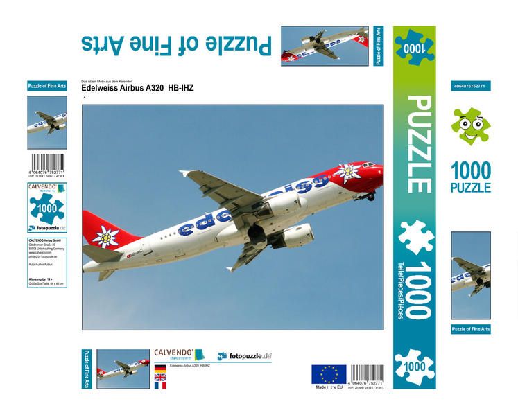 Produktbild: CALVENDO Puzzle Edelweiss Airbus A320 HB-IHZ | 1000 Teile Lege-Gr&ouml;&szlig;e 64x48cm Foto-Puzzle f&uuml;r gl&uuml;ckliche Stunden