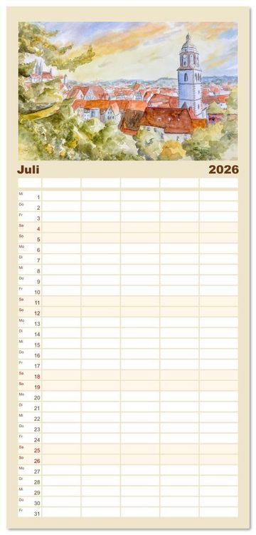 Produktbild: Familienplaner 2026 - Dresden und das Elbtal - Ein Aquarellkalender von Claudia Pinkau mit 5 Spalten (Wandkalender, 21 x 45 cm) CALVENDO