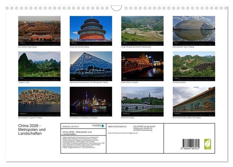 Produktbild: China 2026 - Metropolen und Landschaften (Wandkalender 2026 DIN A3 quer), CALVENDO Monatskalender