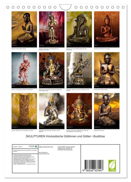 Produktbild: SKULPTUREN Hinduistische G&ouml;ttinnen und G&ouml;tter &bull; Buddhas (Wandkalender 2026 DIN A4 hoch), CALVENDO Monatskalender