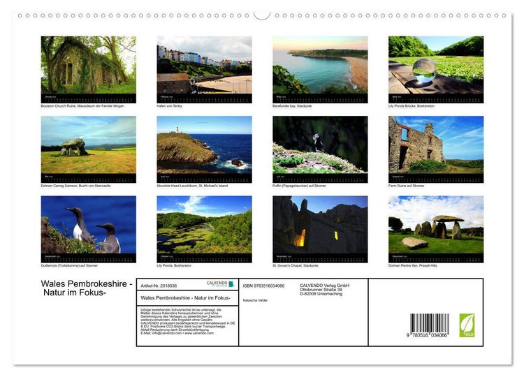 Produktbild: Wales Pembrokeshire - Natur im Fokus- (hochwertiger Premium Wandkalender 2026 DIN A2 quer), Kunstdruck in Hochglanz