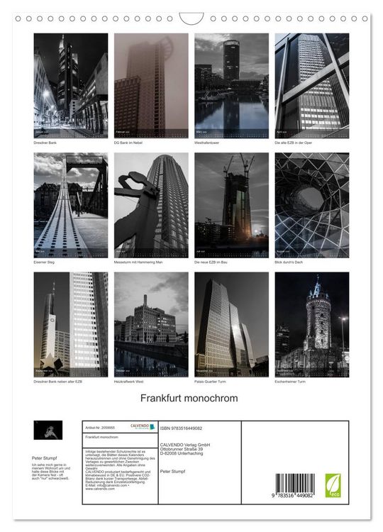 Produktbild: Frankfurt monochrom (Wandkalender 2026 DIN A3 hoch), CALVENDO Monatskalender