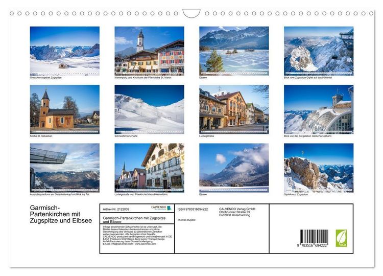 Produktbild: Garmisch-Partenkirchen mit Zugspitze und Eibsee (Wandkalender 2026 DIN A3 quer), CALVENDO Monatskalender