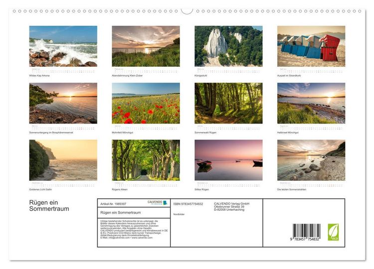 Produktbild: R&uuml;gen ein Sommertraum (hochwertiger Premium Wandkalender 2026 DIN A2 quer), Kunstdruck in Hochglanz