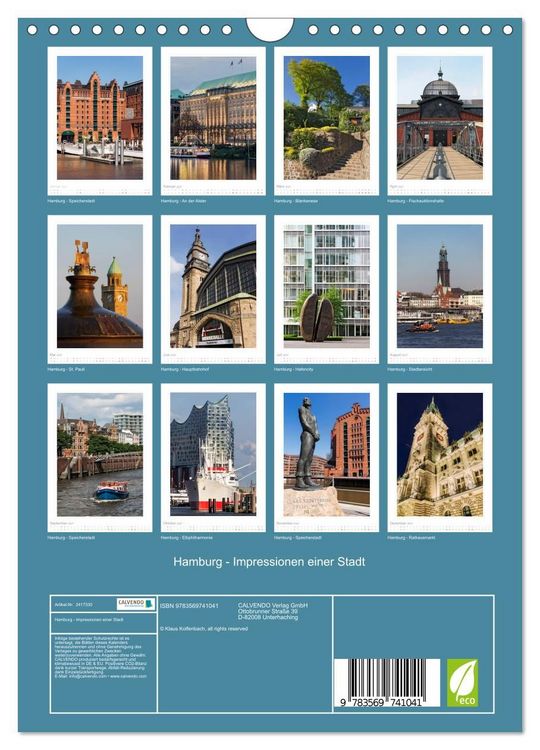 Produktbild: Hamburg - Impressionen einer Stadt (Wandkalender 2027 DIN A4 hoch), CALVENDO Monatskalender