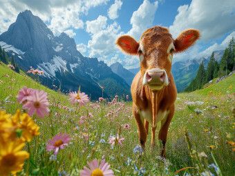 Produktbild: CALVENDO Puzzle Kuh auf bl&uuml;hender Almwiese im Allg&auml;u | 1000 Teile Lege-Gr&ouml;&szlig;e 64x48cm Foto-Puzzle f&uuml;r gl&uuml;ckliche Stunden