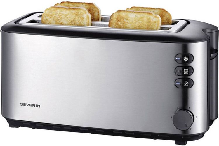 Produktbild: Severin AT 2509 Doppel-Langschlitztoaster mit eingebautem Br&ouml;tchenaufsatz Edelstahl (geb&uuml;rstet), Schwarz