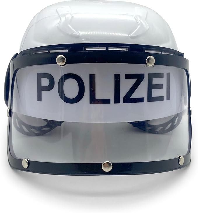 Produktbild: BestSaller 1419 - Kinder-Polizeihelm mit Klappvisier, Kunststoff, wei&szlig;/schwarz, verstellbare Passform f&uuml;r Kopfumfang von 47-55 cm