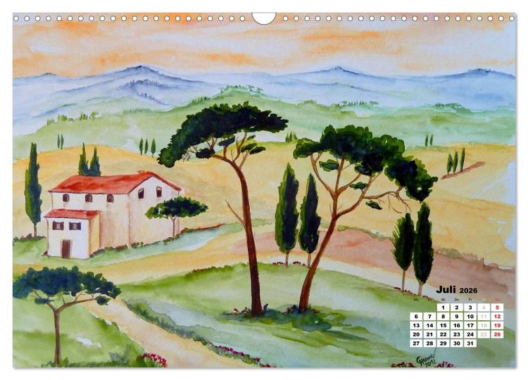 Produktbild: Toskana in Aquarell (Wandkalender 2026 DIN A3 quer), CALVENDO Monatskalender