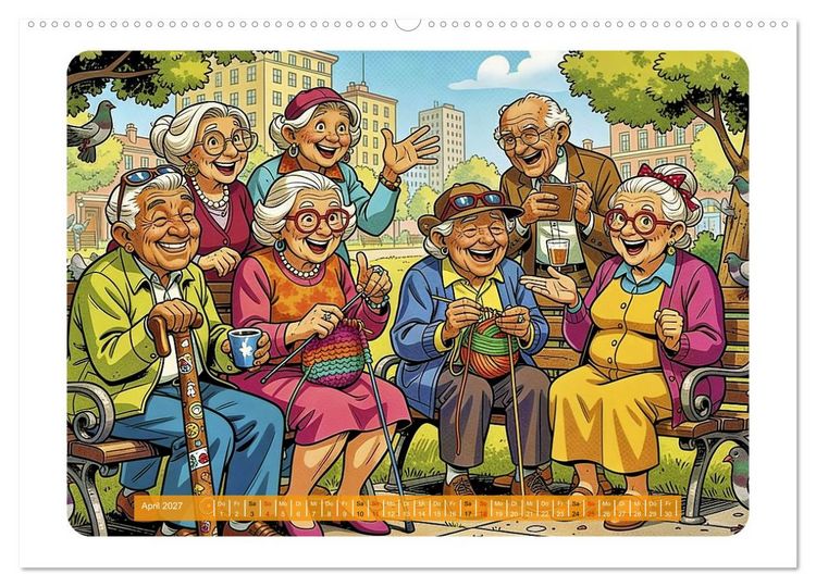 Produktbild: Charmante Rentner im Comic-Stil (hochwertiger Premium Wandkalender 2027 DIN A2 quer), Kunstdruck in Hochglanz
