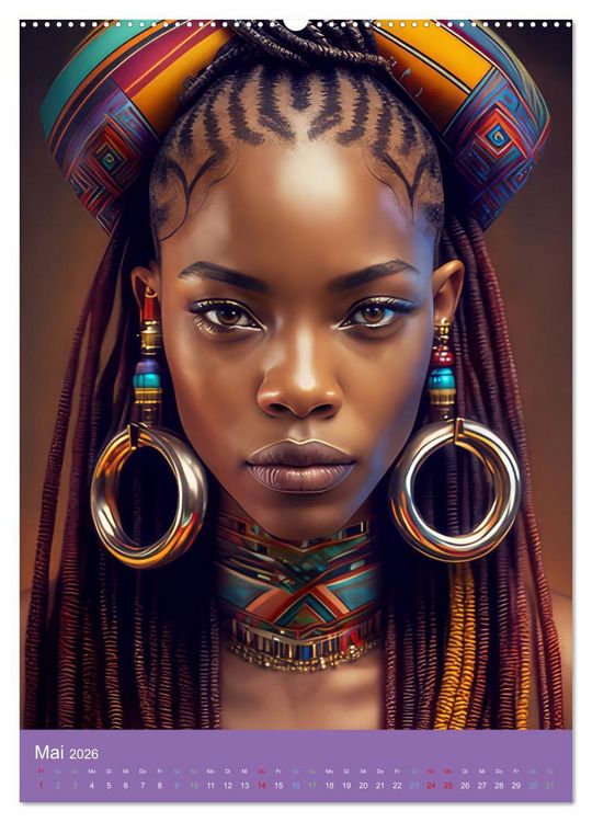 Produktbild: Afrikanische Frauen - Portraits im Stil der afrikanischen Kultur (Wandkalender 2026 DIN A2 hoch), CALVENDO Monatskalender