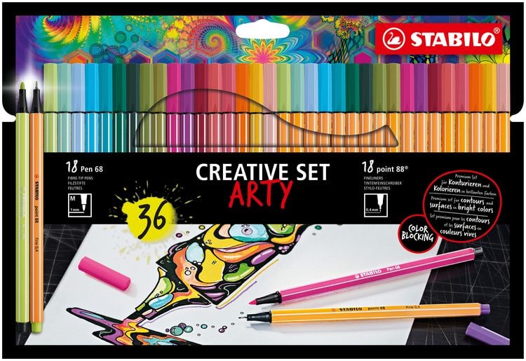 Produktbild: STABILO Filzstift/Fineliner 18x Pen 68 / 18x point 88® CREATIVE SET ARTY