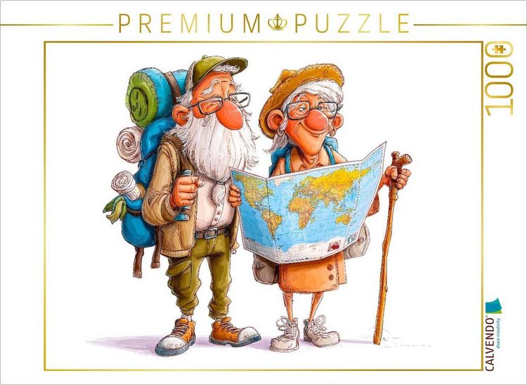 Produktbild: CALVENDO Puzzle Rentner mit Landkarte auf Weltreise | 1000 Teile Lege-Gr&ouml;&szlig;e 64x48cm Foto-Puzzle f&uuml;r gl&uuml;ckliche Stunden