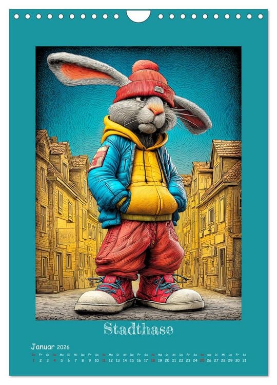 Produktbild: Urban Rabbits. Coole Stadthasen mit Charakter (Wandkalender 2026 DIN A4 hoch), CALVENDO Monatskalender