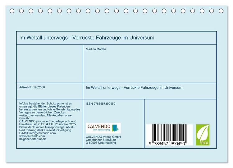 Produktbild: Im Weltall unterwegs - Verr&uuml;ckte Fahrzeuge im Universum (Tischkalender 2026 DIN A5 quer), CALVENDO Monatskalender
