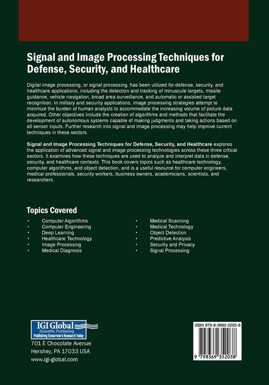 Produktbild: Signal and Image Processing Techniques for Defense, Security, and Healthcare