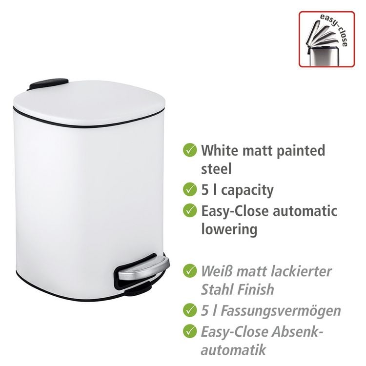 Produktbild: Treteimer Mod. Alassio, Wei&szlig; 5 L, mit Easy-Close Absenkautomatik