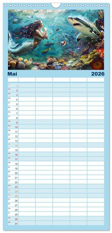 Produktbild: Familienplaner 2026 - Meerjungfrauen. Zauberhafte Nixen-Paintings mit 5 Spalten (Wandkalender, 21 x 45 cm) CALVENDO
