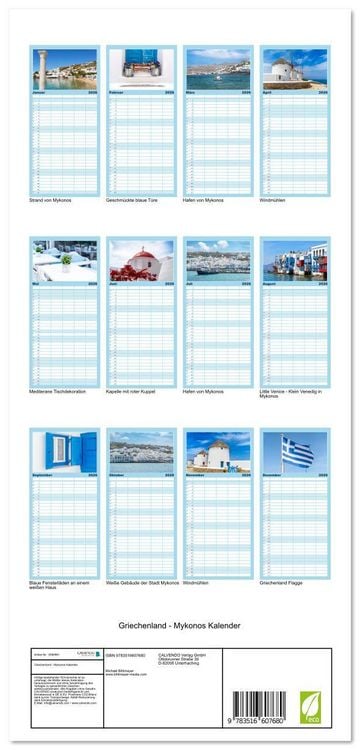 Produktbild: Familienplaner 2026 - Griechenland - Mykonos Kalender mit 5 Spalten (Wandkalender, 21 x 45 cm) CALVENDO