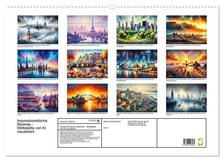 Produktbild: Impressionistische Skylines - Weltst&auml;dte von KI visualisiert (Wandkalender 2026 DIN A2 quer), CALVENDO Monatskalender