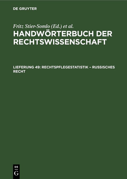 Produktbild: Handw&ouml;rterbuch der Rechtswissenschaft / Rechtspflegestatistik &ndash; Russisches Recht