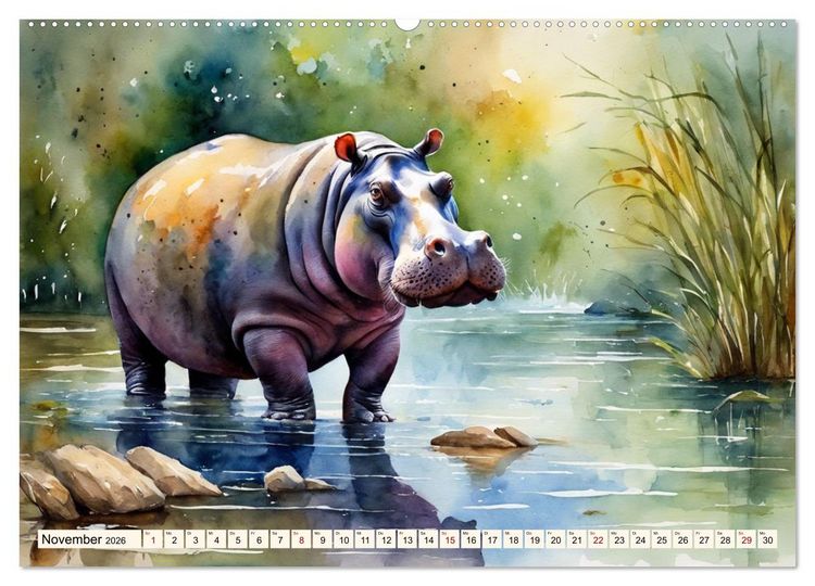 Produktbild: Zauberhafte Aquarelle von Afrikas Tierwelt (hochwertiger Premium Wandkalender 2026 DIN A2 quer), Kunstdruck in Hochglanz