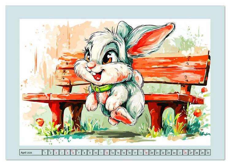 Produktbild: Kaninchen im Gl&uuml;ck. Entz&uuml;ckende Cartoons von s&uuml;&szlig;en Hasen (Wandkalender 2026 DIN A4 quer), CALVENDO Monatskalender