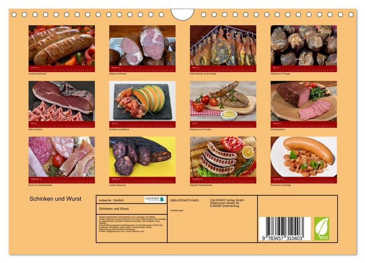 Produktbild: Schinken und Wurst (Wandkalender 2026 DIN A4 quer), CALVENDO Monatskalender