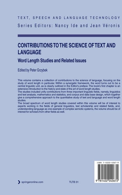 Produktbild: Contributions to the Science of Text and Language