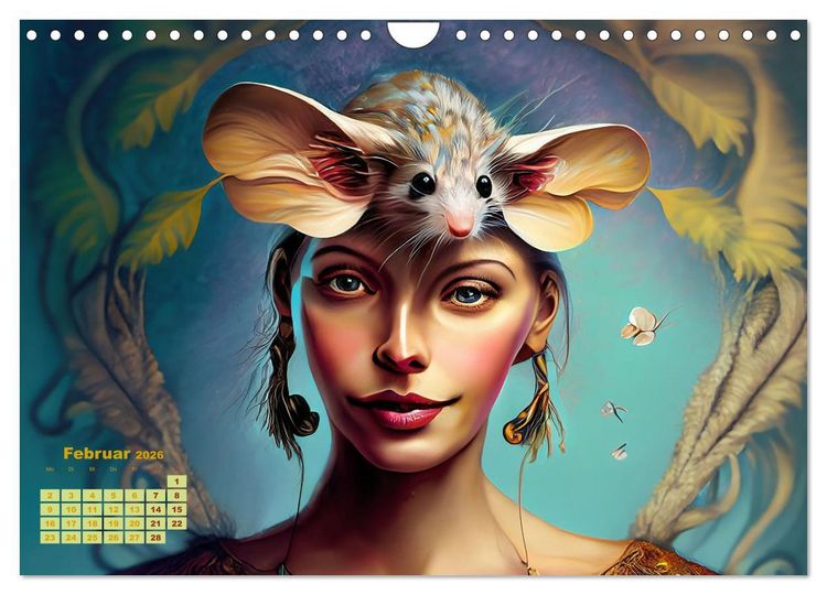 Produktbild: Fantasy Tier Frauen Portraits (Wandkalender 2026 DIN A4 quer), CALVENDO Monatskalender