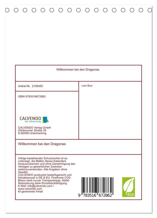 Produktbild: Willkommen bei den Dragonas (Tischkalender 2026 DIN A5 hoch), CALVENDO Monatskalender