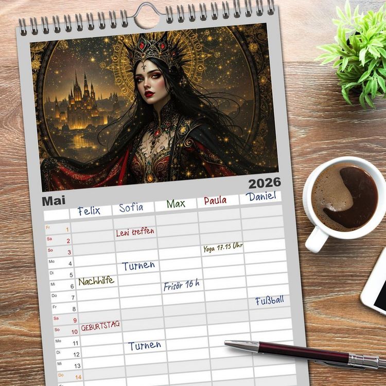 Produktbild: Familienplaner 2026 - Goth Fantasie mit 5 Spalten (Wandkalender, 21 x 45 cm) CALVENDO