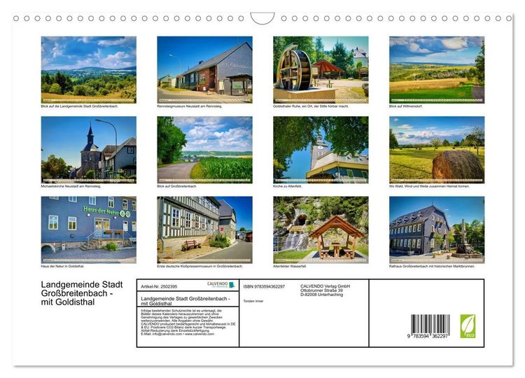 Produktbild: Landgemeinde Stadt Gro&szlig;breitenbach - mit Goldisthal (Wandkalender 2027 DIN A3 quer), CALVENDO Monatskalender