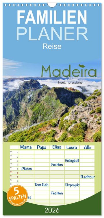 Produktbild: Familienplaner 2026 - Wildes Madeira - Inselimpressionen mit 5 Spalten (Wandkalender, 21 x 45 cm) CALVENDO