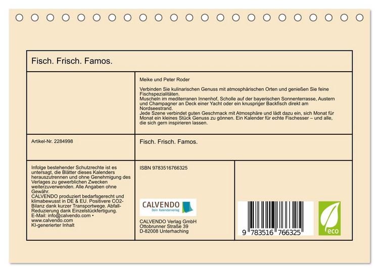 Produktbild: Fisch. Frisch. Famos. (Tischkalender 2027 DIN A5 quer), CALVENDO Monatskalender