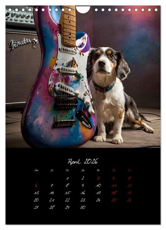 Produktbild: Gitarren und Hunde mit Herz (Wandkalender 2026 DIN A4 hoch), CALVENDO Monatskalender